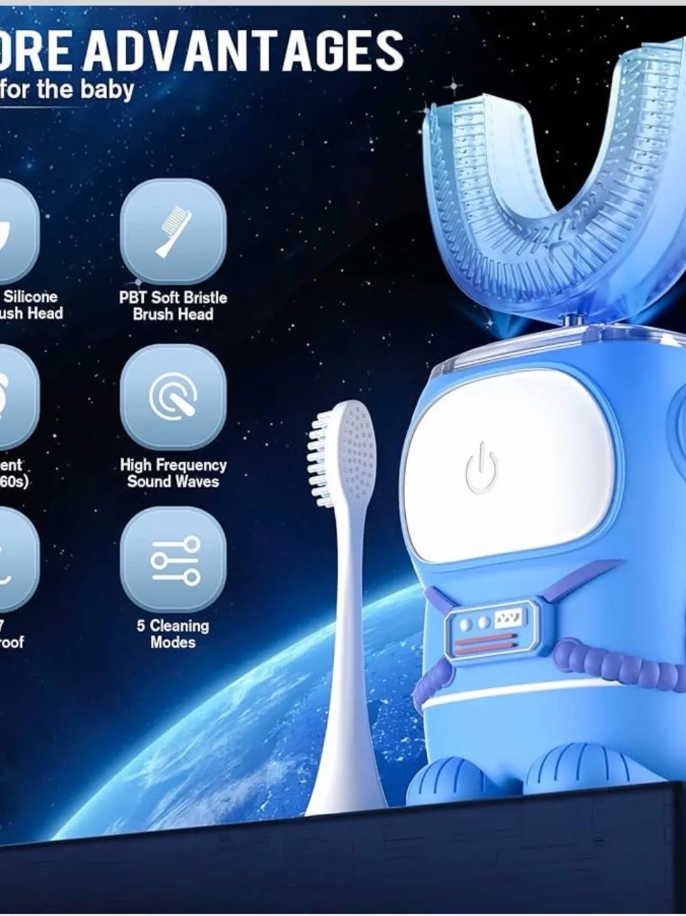 RexCodar Kids Astronaut U‑Type Electric Toothbrush - Blue